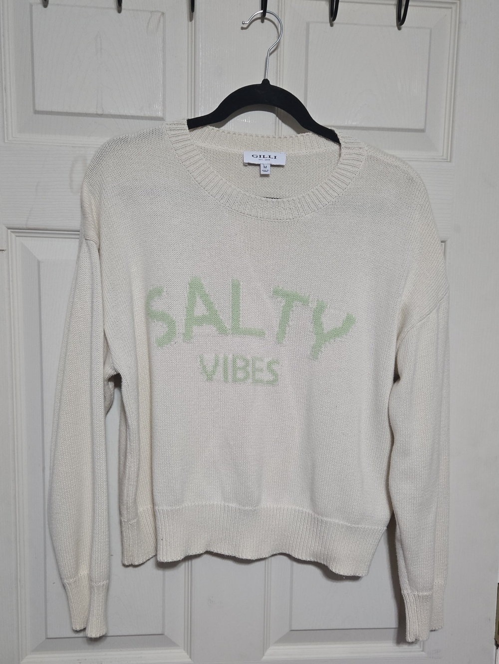 Gilli Cream Crewneck Sweater with Mint 'Salty Vibes' Graphic